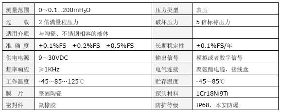 YWB160電容投入式液位技術參數(shù)